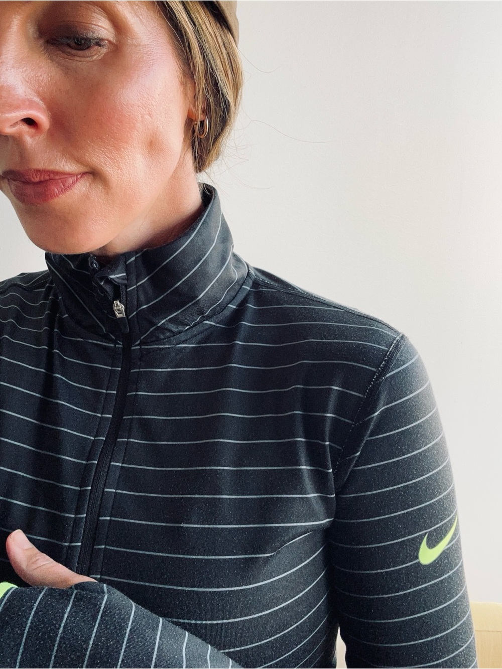 Nike Black Pinstripe Zip-Up Jacket with Neon Green Swoosh